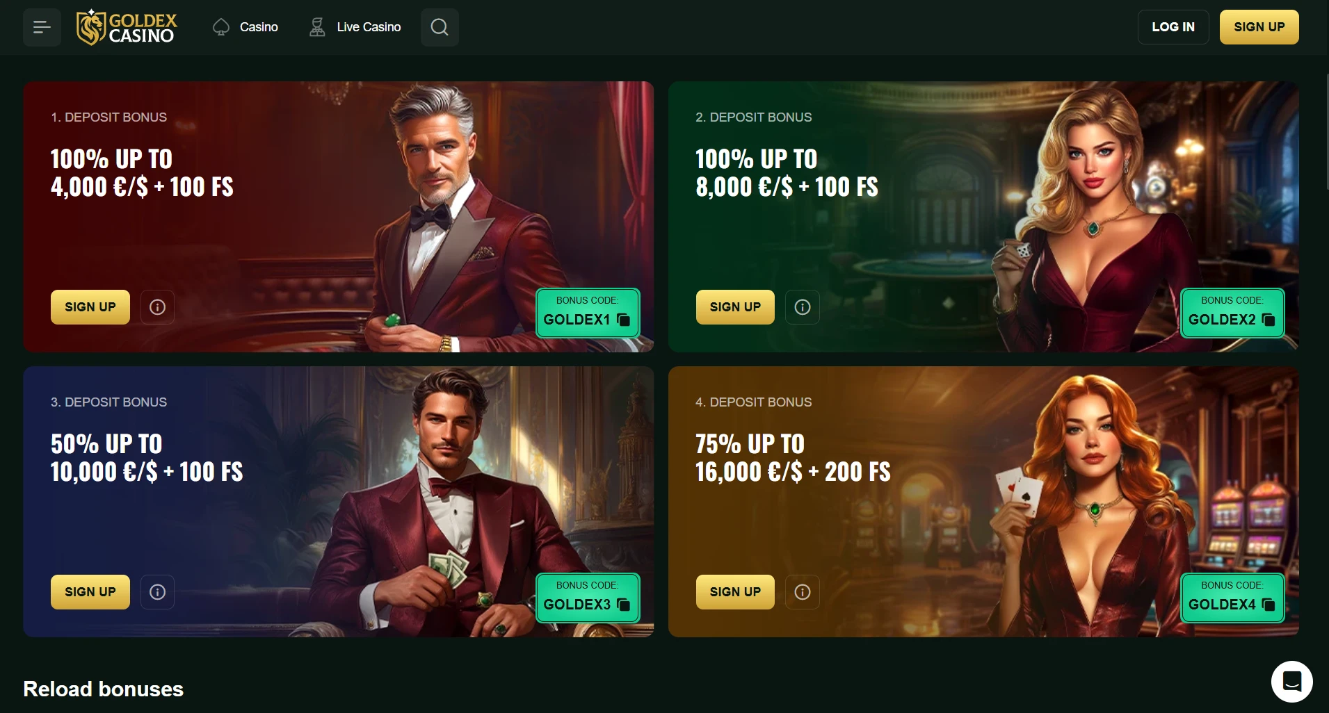 Selection of Goldex Casino bonuses